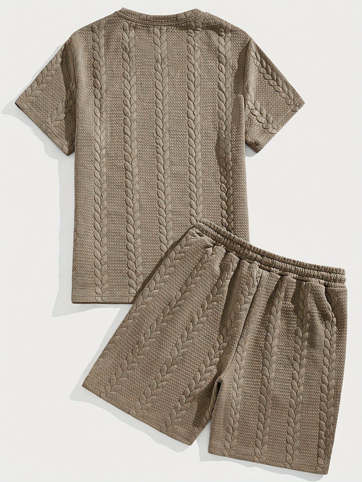 Textured Cable Knit T-Shirt and Shorts Set