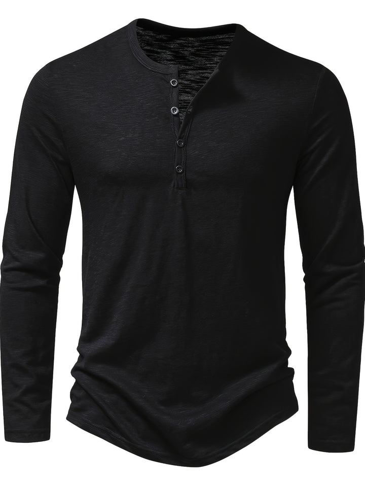 Textured Long Sleeve Henley Shirt