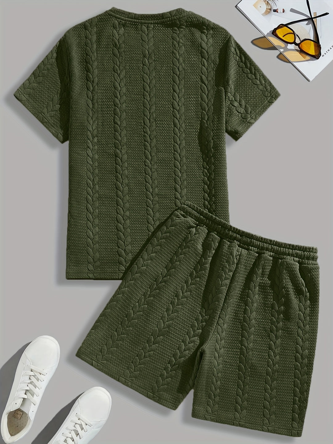 Textured Cable Knit T-Shirt and Shorts Set