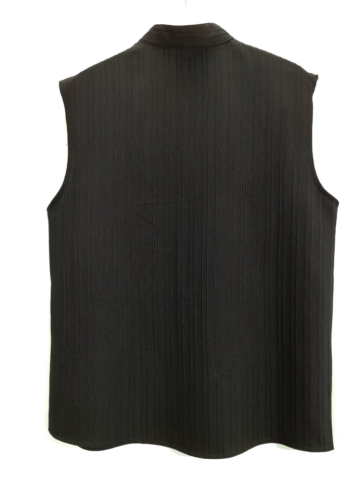 Sleeveless Pleated Button Shirt and Shorts Set