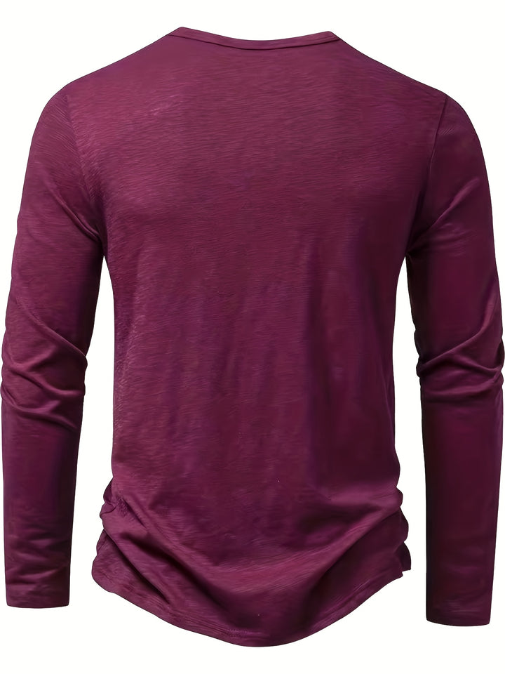 Textured Long Sleeve Henley Shirt