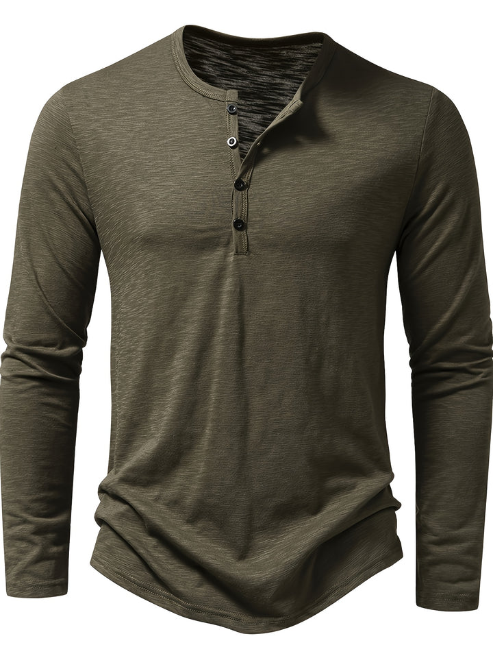 Textured Long Sleeve Henley Shirt