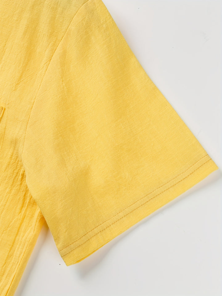 Textured Short Sleeve Henley Shirt