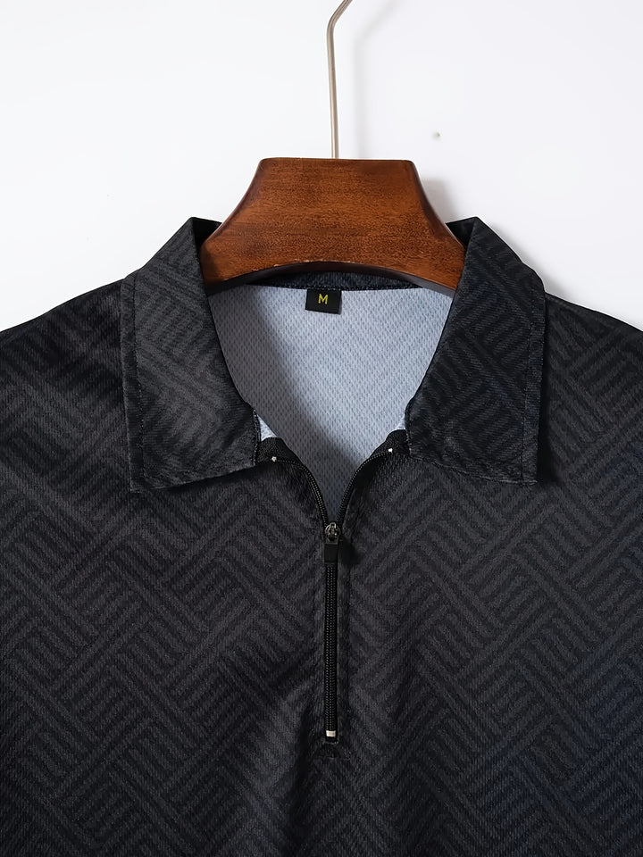 Textured Zip Polo Shirt and Shorts Set