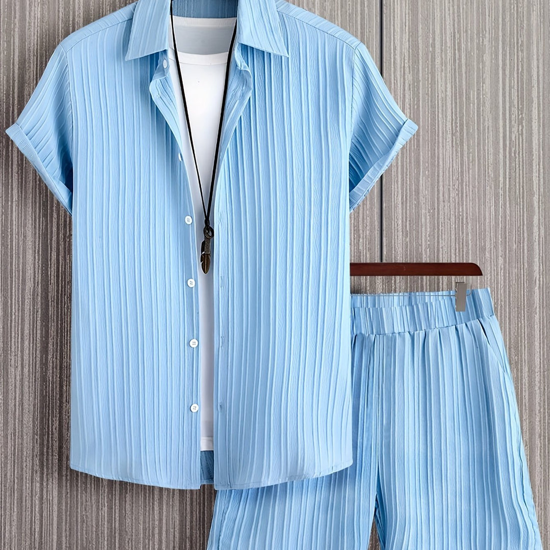 Relaxed Textured Short Sleeve Shirt and Shorts Set