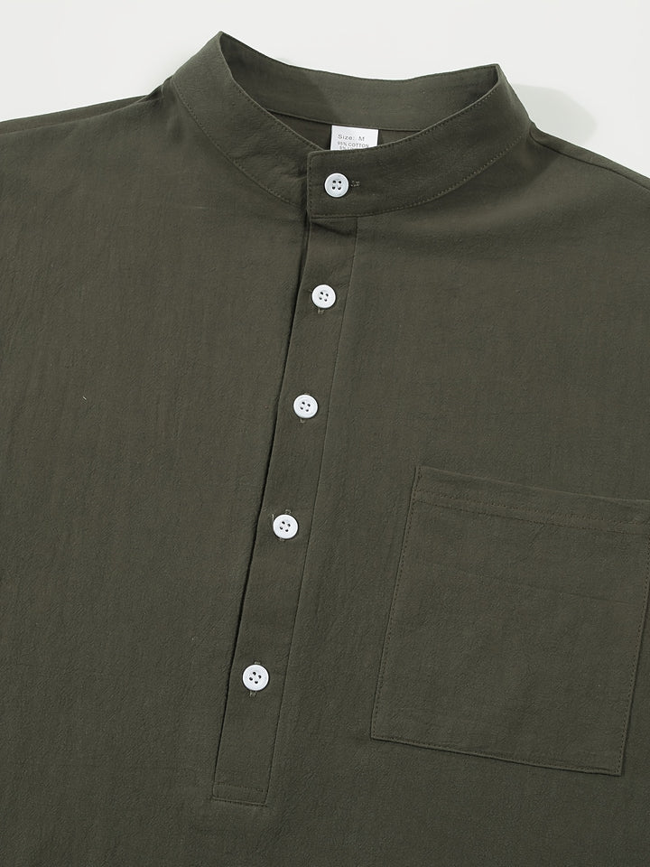 Textured Long Sleeve Henley Shirt