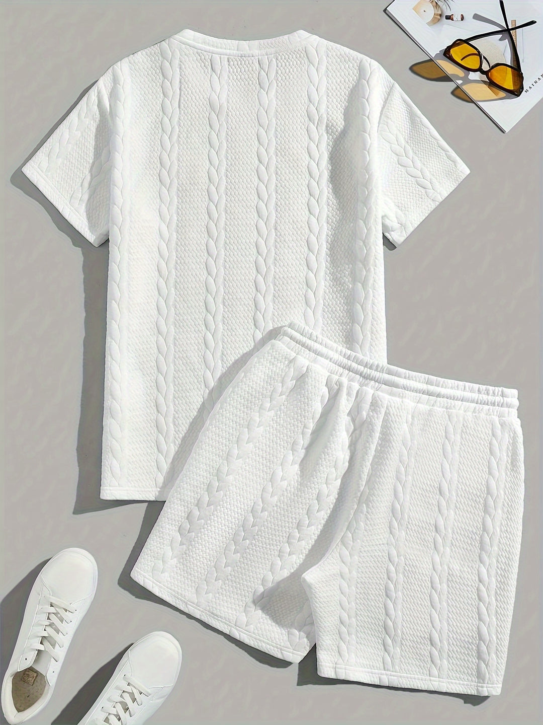 Textured Cable Knit T-Shirt and Shorts Set