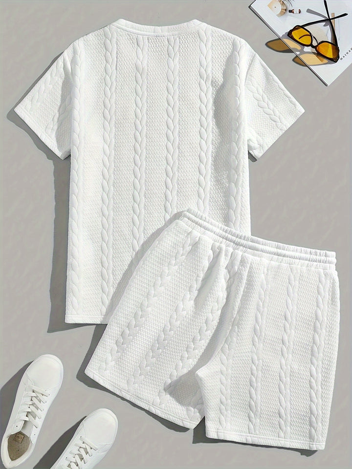 Textured Cable Knit T-Shirt and Shorts Set