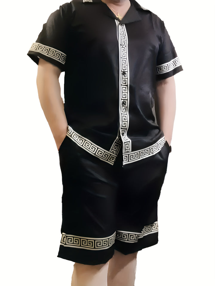 Geometric Trim Short Sleeve Shirt and Shorts Set
