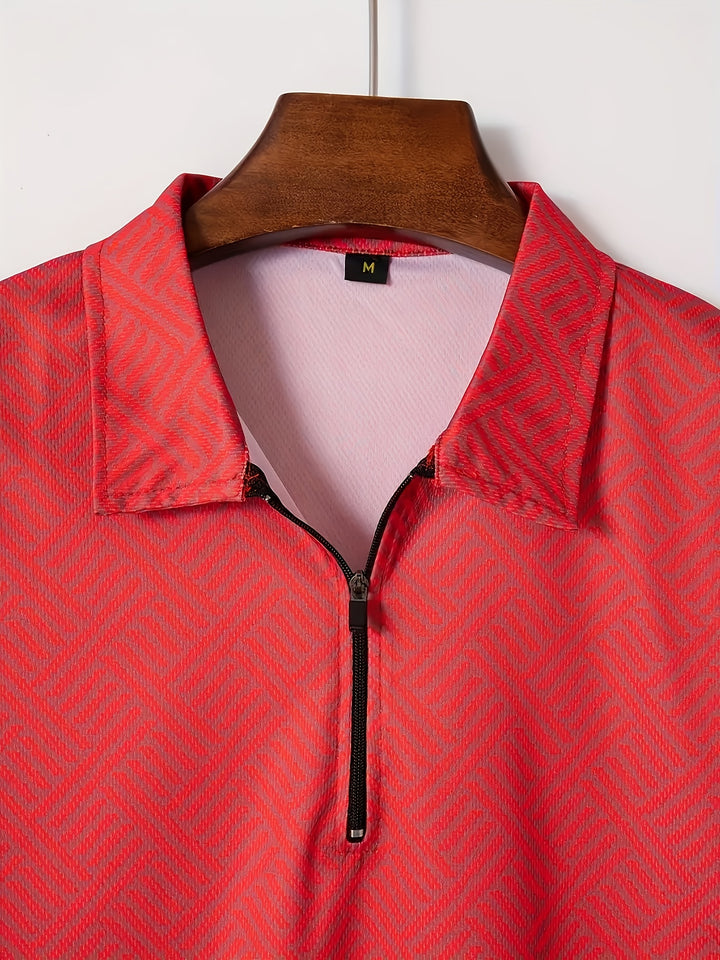 Textured Zip Polo Shirt and Shorts Set