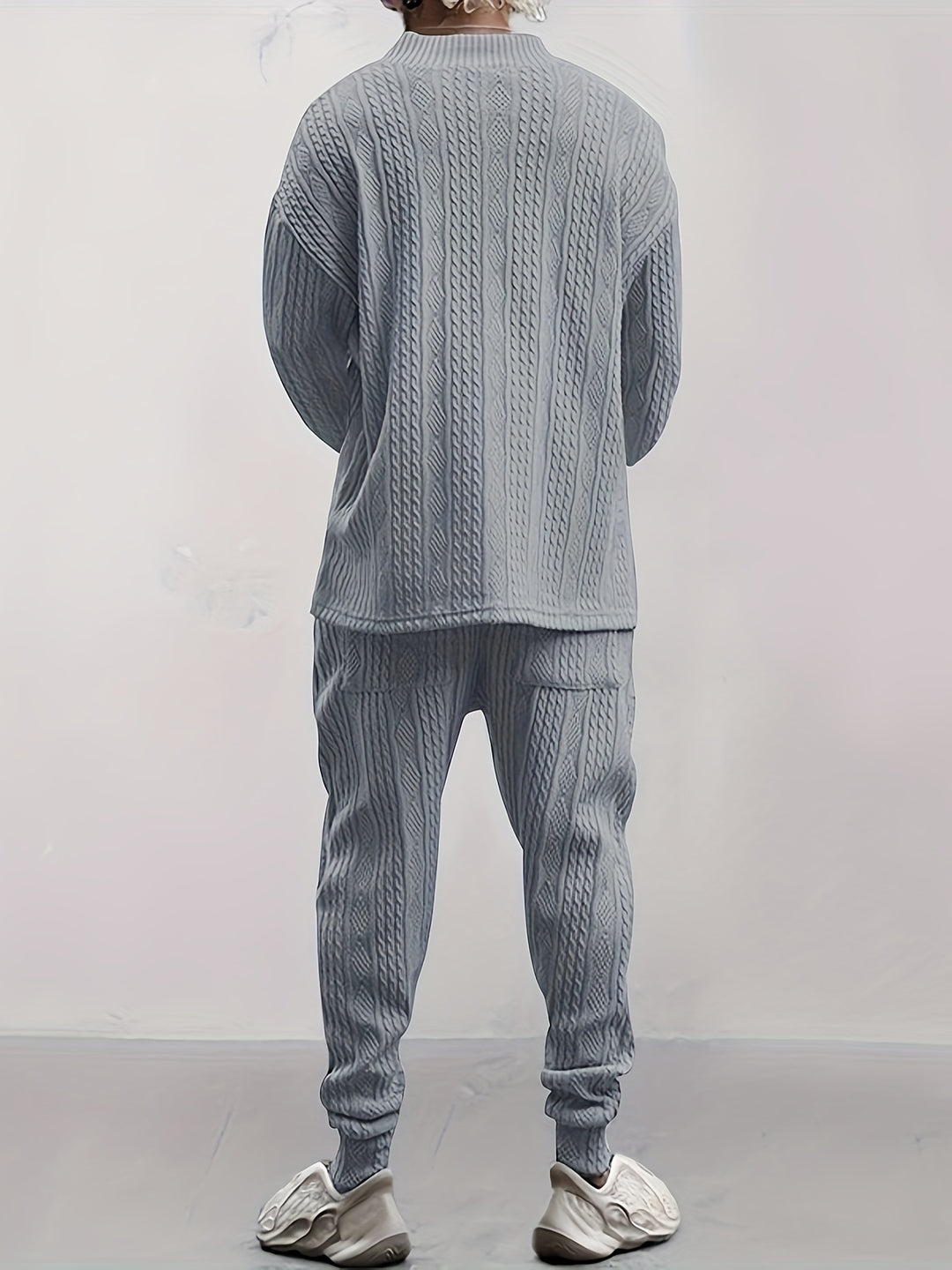 Cable Knit V-Neck Sweater and Trousers Set