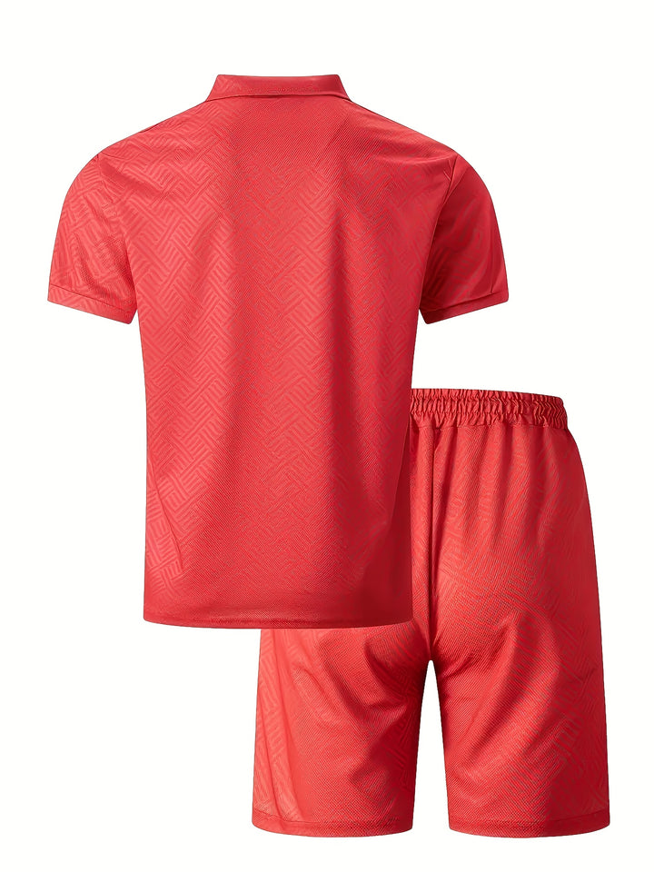 Textured Zip Polo Shirt and Shorts Set