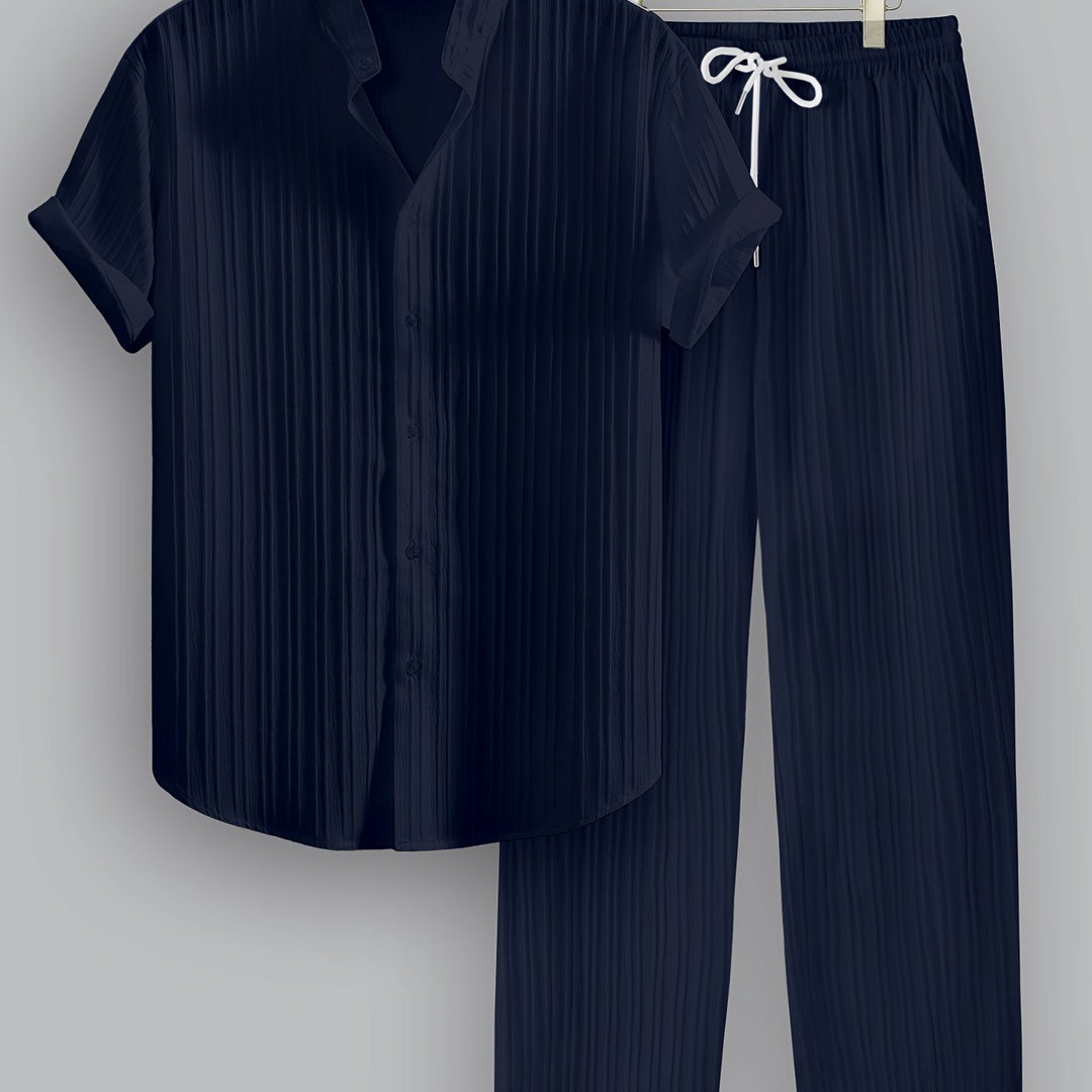 Pleated Short Sleeve Shirt and Trousers Set