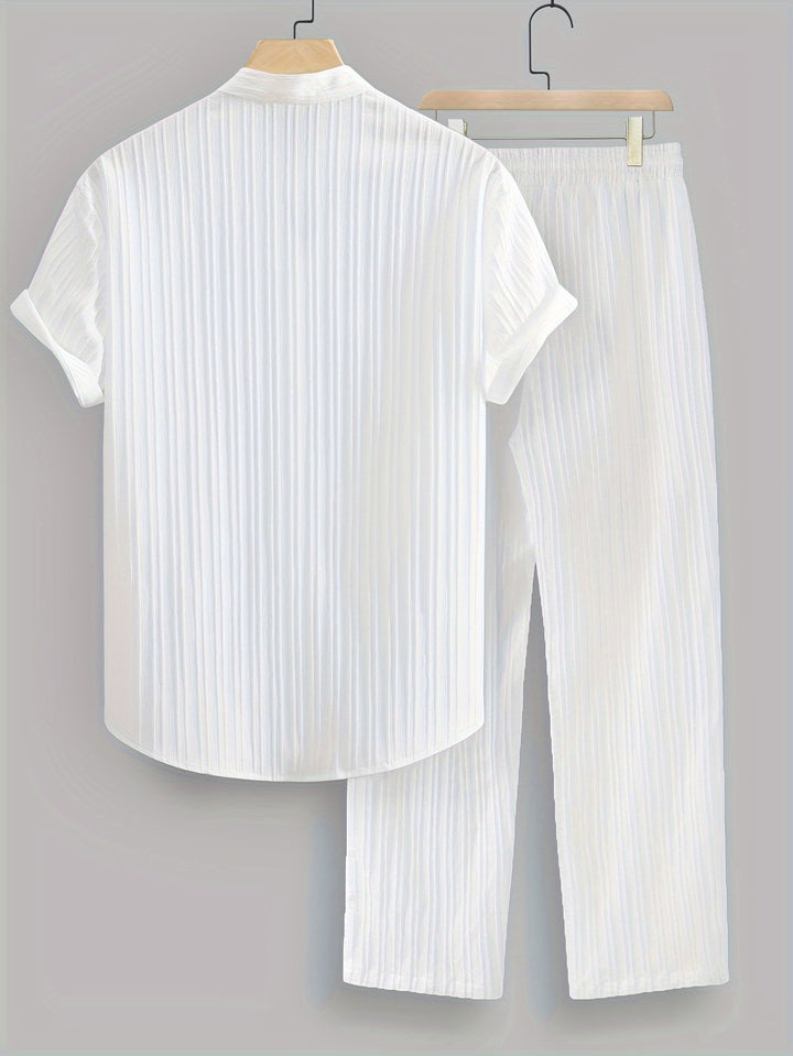 Pleated Short Sleeve Shirt and Trousers Set