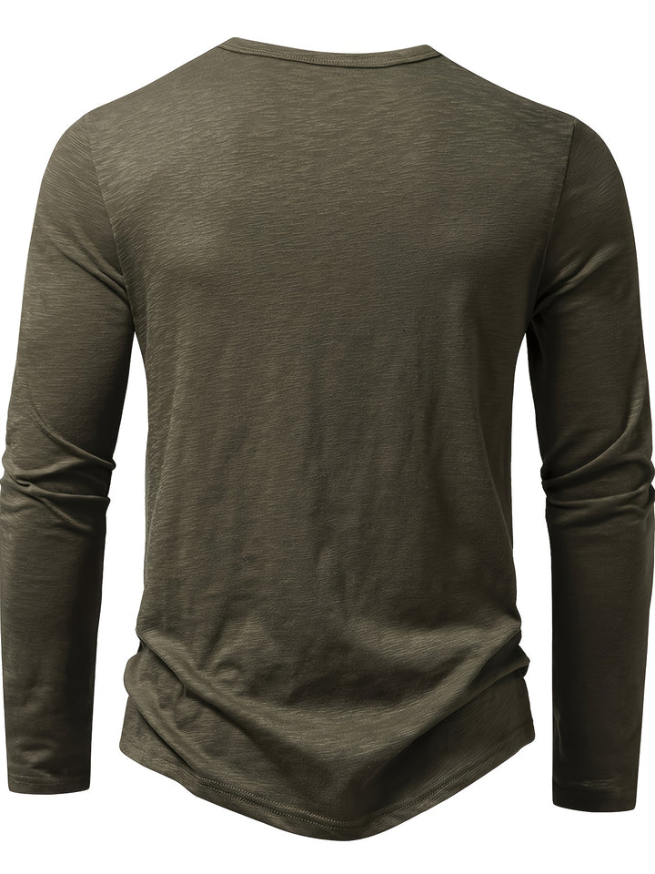 Textured Long Sleeve Henley Shirt