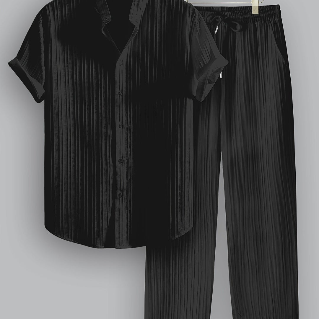 Pleated Short Sleeve Shirt and Trousers Set