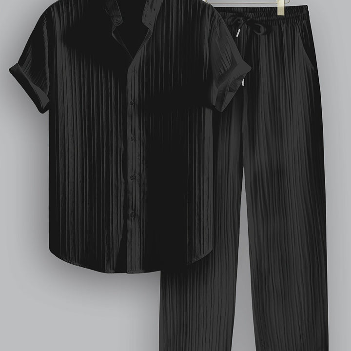 Pleated Short Sleeve Shirt and Trousers Set