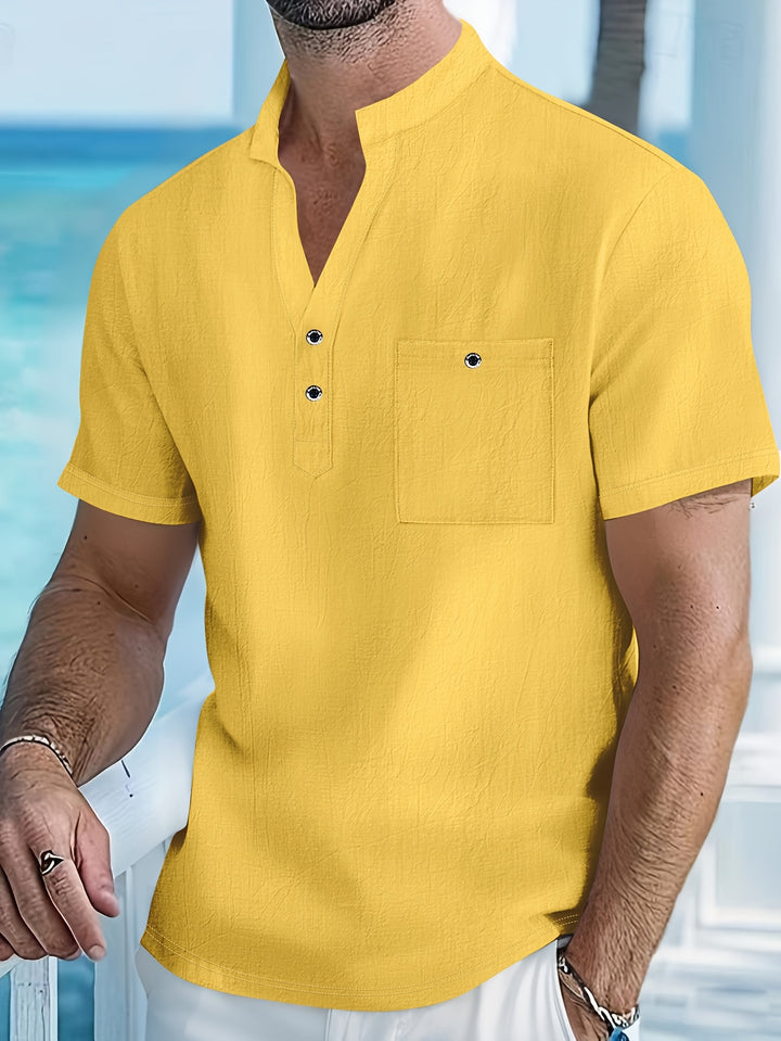 Textured Short Sleeve Henley Shirt
