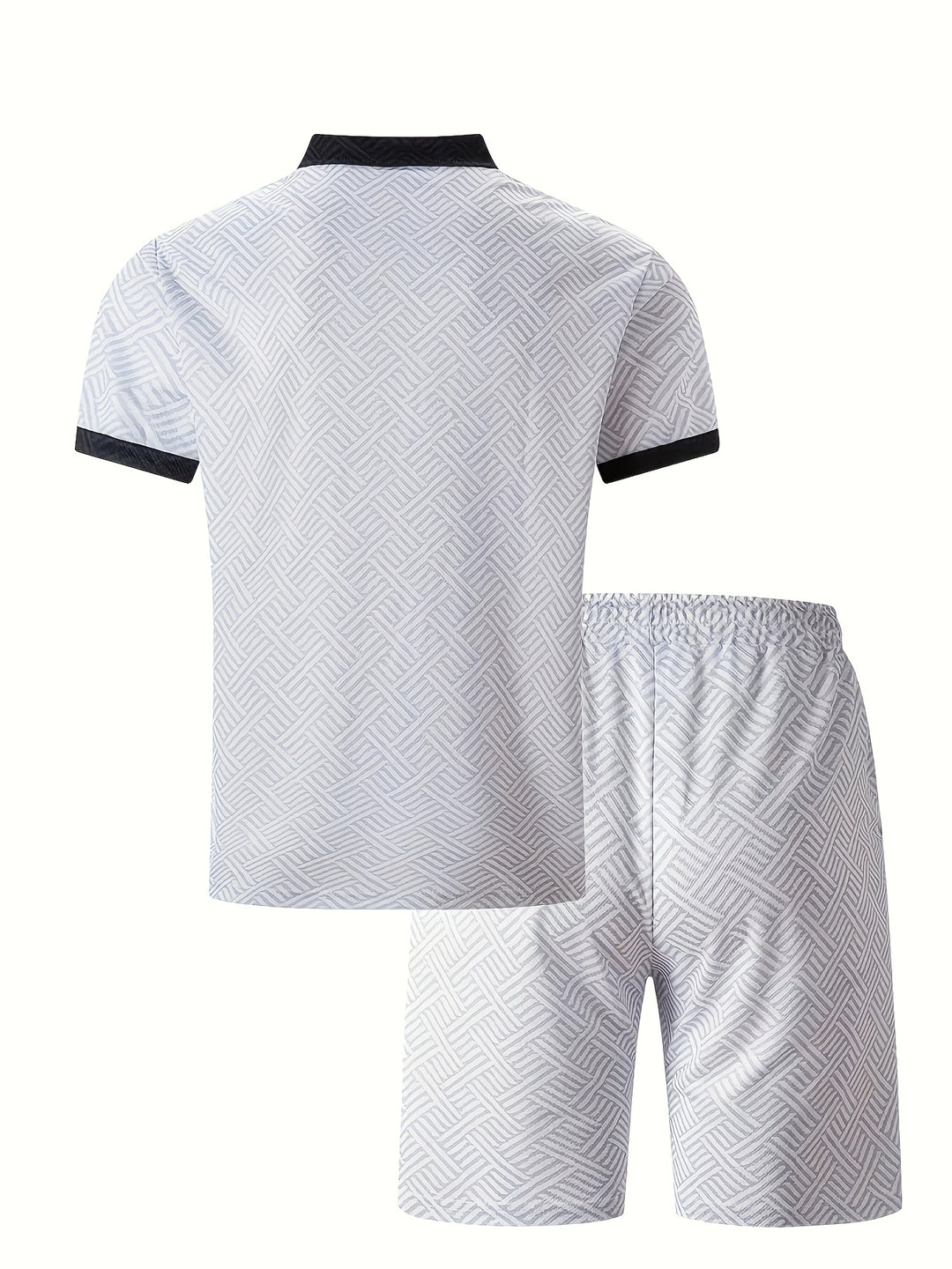 Textured Zip Polo Shirt and Shorts Set