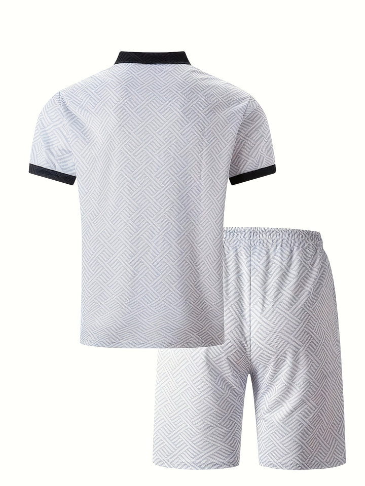 Textured Zip Polo Shirt and Shorts Set