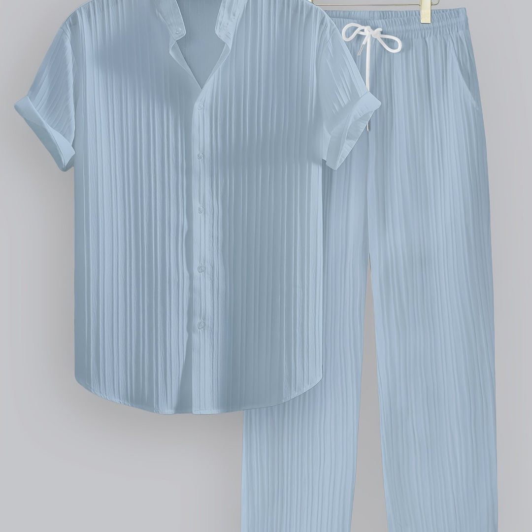 Pleated Short Sleeve Shirt and Trousers Set