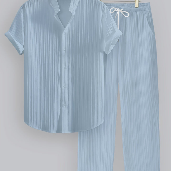 Pleated Short Sleeve Shirt and Trousers Set