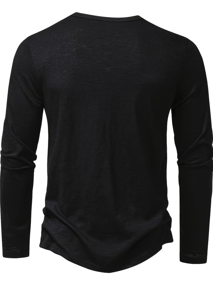 Textured Long Sleeve Henley Shirt