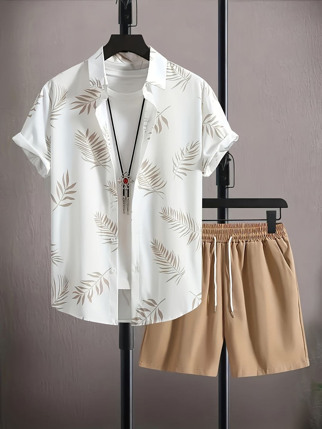 Tropical Printed Short Sleeve Shirt and Shorts Set