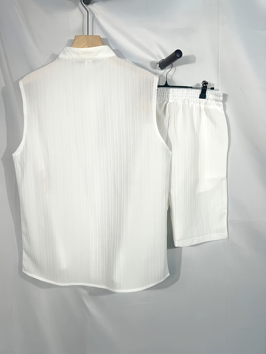 Sleeveless Pleated Button Shirt and Shorts Set